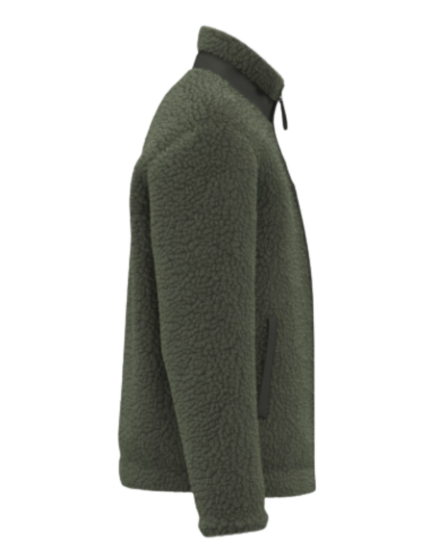 Veste chaude en sherpa recyclé HONO Surf, mode durable et surfwear éthique, logo Ride & Respect.