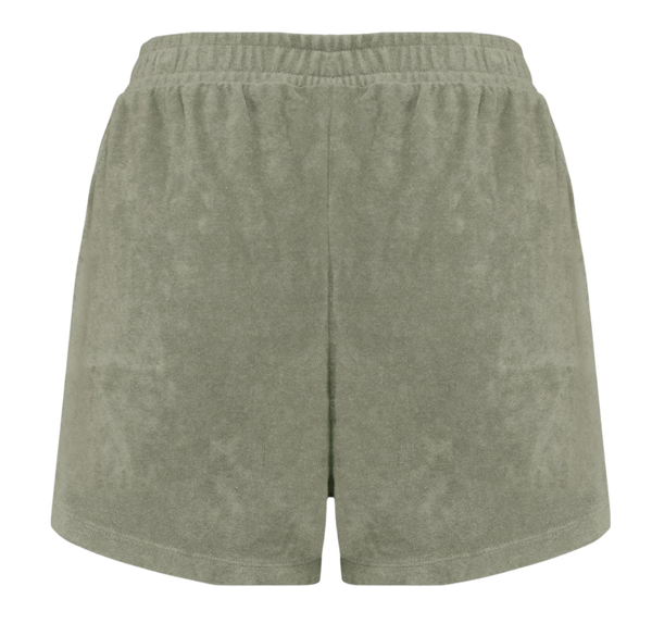 Short éponge éco responsable femme KAKI broderie jaune