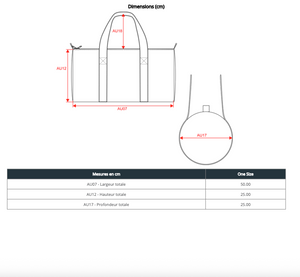 Guide des tailles sac polochon coton organic HONO