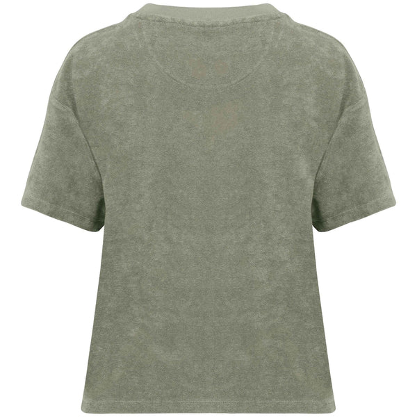 T-shirt éponge bio femme kaki brodé corail