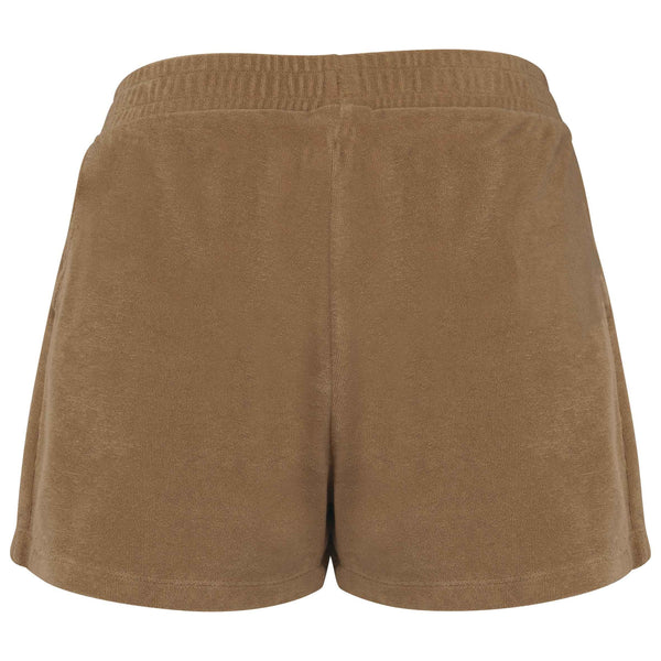 Short éponge éco responsable femme café broderie jaune