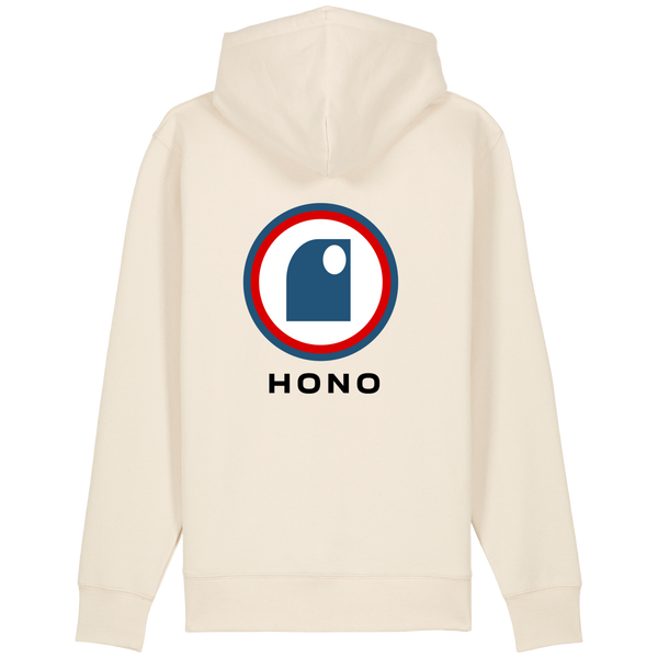 HONO Surfwear, HONO surfwear france, HONO SURFWEAR bio, HONO surfwear homme, HONO surfwear femme, HONO surfwear eco, HONO surfwear eco-reponsable, HONO surfwear coton organic,Hoodie surfwear France HONO, surfwear eco, surfwear vegan. Vêtements hommes et vêtements femmes bio français, hoodie zippé gros logo dos.