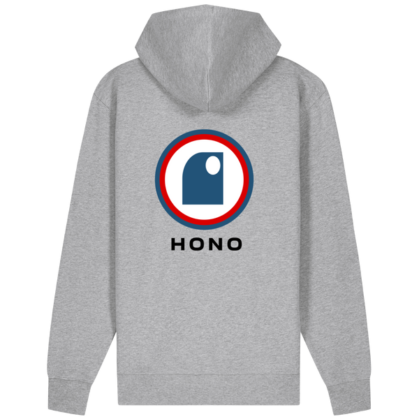 HONO Surfwear, HONO surfwear france, HONO SURFWEAR bio, HONO surfwear homme, HONO surfwear femme, HONO surfwear eco, HONO surfwear eco-reponsable, HONO surfwear coton organic,Hoodie surfwear France HONO, surfwear eco, surfwear vegan. Vêtements hommes et vêtements femmes bio français, hoodie zippé gros logo dos.