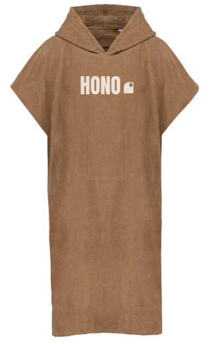 Poncho beige unisexe en coton bio, surfwear éthique, confortable et tendance, disponible en France