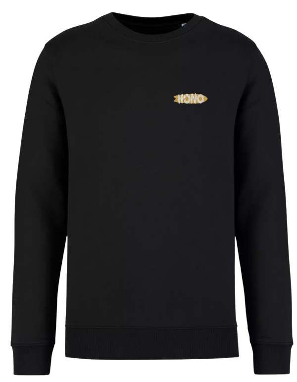 Sweat surfwear Hono noir col rond en coton bio, unisexe, surfshop France