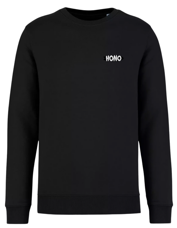 Sweat surfwear Hono noir unisexe, col rond, coton bio éco-responsable, idéal pour style casual, disponible en France dans notre surfshop