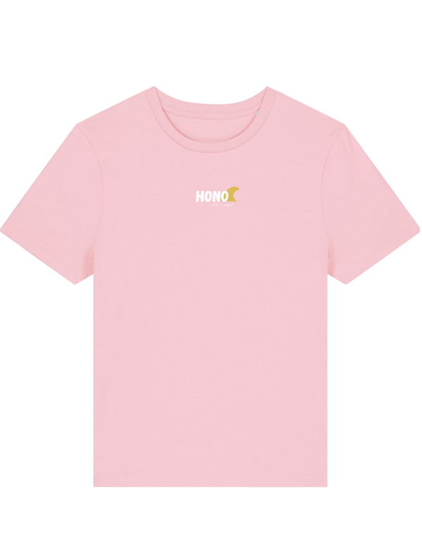 T-SHIRT femme SURFWEAR HONO rose, logo wavy jaune eco-responsable coton organic