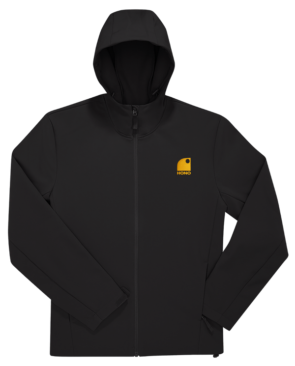 Veste softshell hiver HONO noire recyclée avec logo brodé jaune