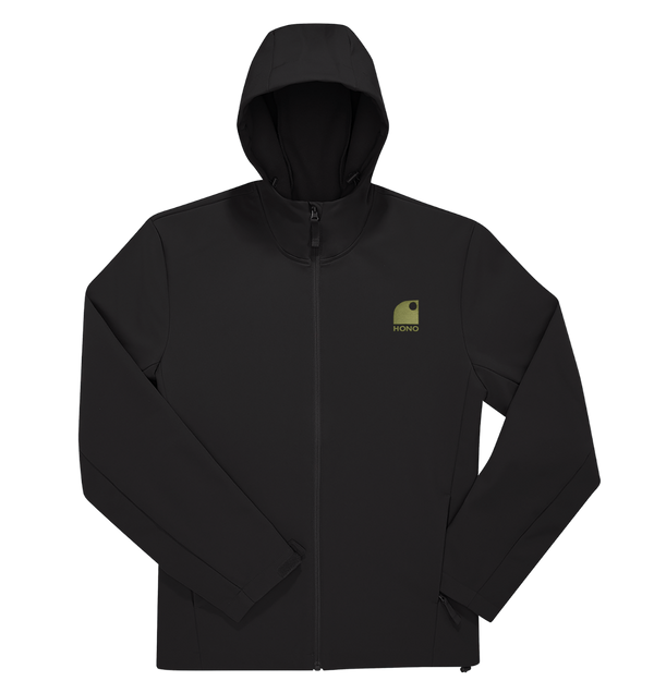 Veste outdoor softshell hiver HONO noire avec logo brodé kaki