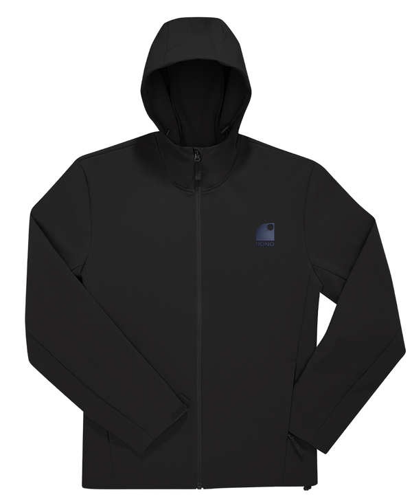 Veste softshell hiver HONO noire recyclée 3 couches avec logo brodé navy