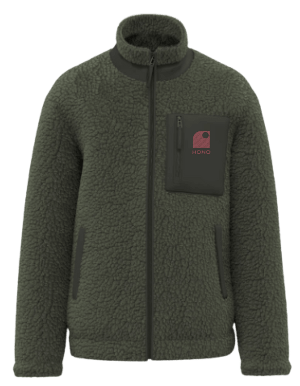 veste polaire sherpa éco Kaki surfwear hommeéco marque éco française HONO collection hiver vêtement HONO chaud bio vegan