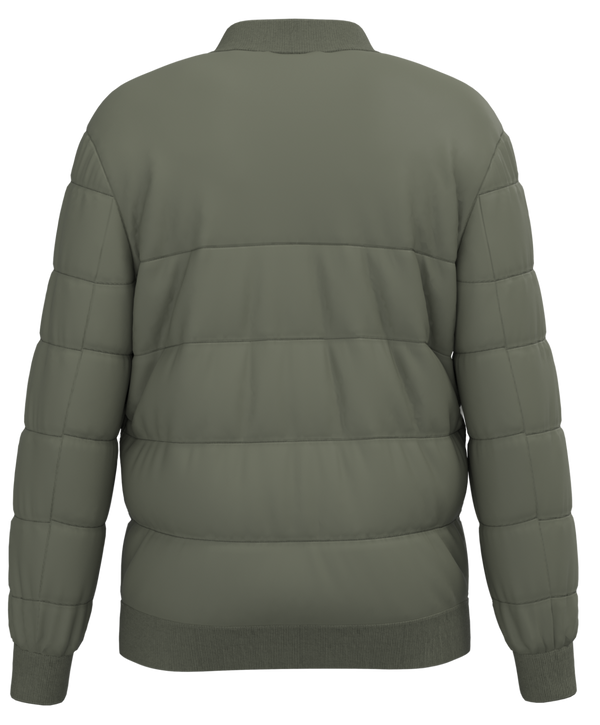 Vue de dos de la doudoune unisexe HONO kaki – surfwear éco marque française