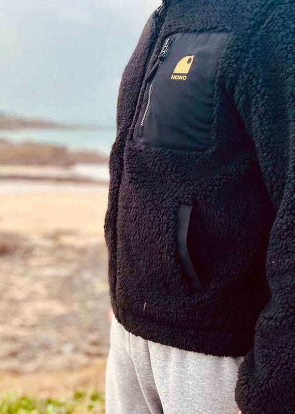 Veste polaire éco durable Hono Surf unisexe – Sherpa chaude noire
