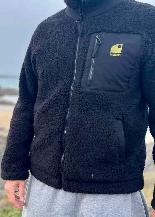 Veste polaire éco durable Hono Surf unisexe – Sherpa chaude noire