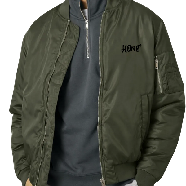 bomber-durable-kaki-hono-surf-signature-tiki-face-detail