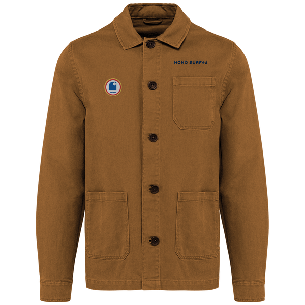 Veste worker légère brodée, coton organic et lin