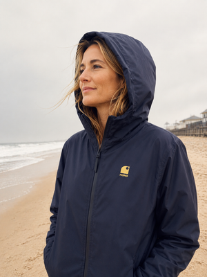 Unisex eco-friendly fleece-lined raincoat, navy blue