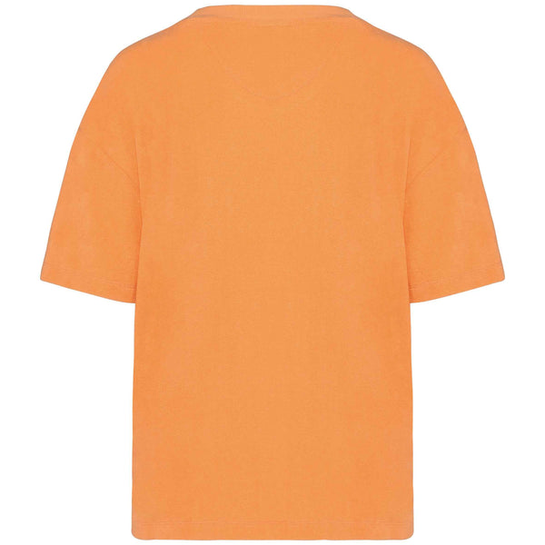 T-shirt éponge bio femme abricot brodé corail
