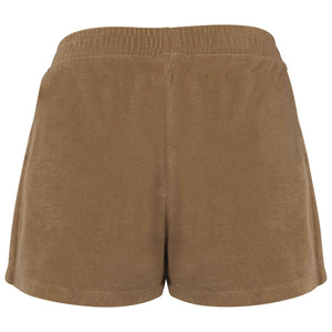Short éponge éco responsable femme café broderie jaune