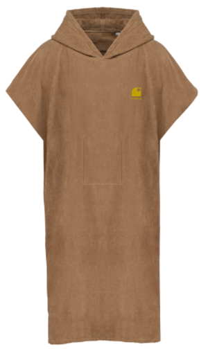 Poncho beige unisexe en coton biologique, doux et absorbant, idéal pour le surfwear et la plage, produit éco-responsable disponible dans notre surfshop en France