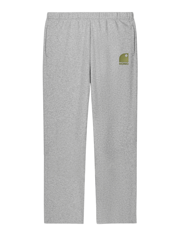 Jogging gris HONO surfwear avec logo kaki minimaliste, pantalon unisexe confortable style surf et lifestyle