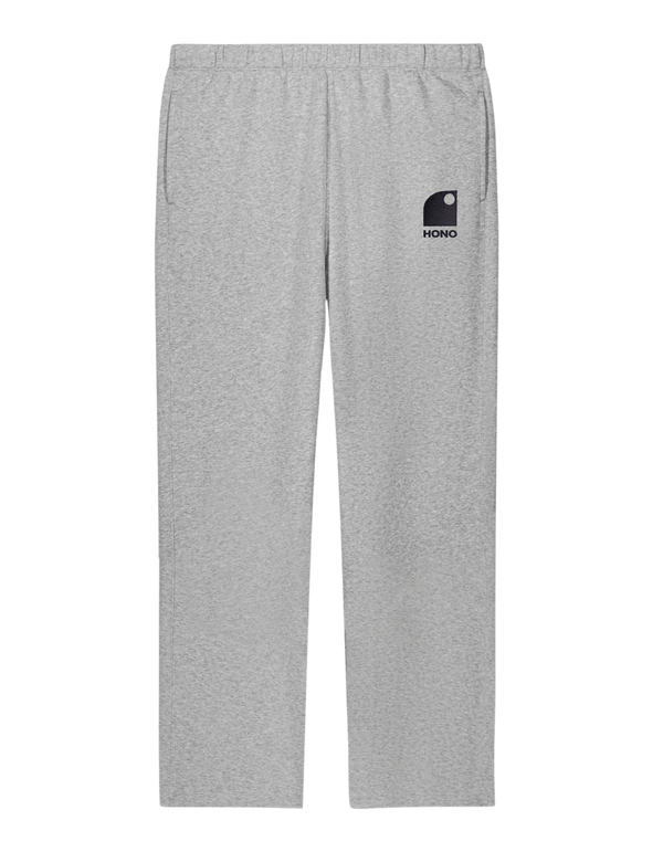 Jogging gris HONO avec logo noir discret, pantalon surfwear unisexe confortable et coupe flair