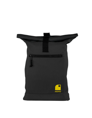 Sac à dos roll up noir polyester recyclé logo  Hono jaune