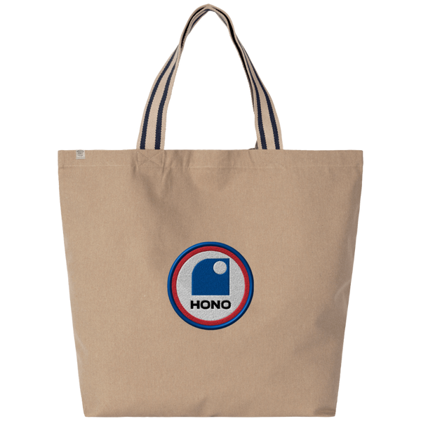 Grand sac de plage beige coton polyester recyclé logo hono