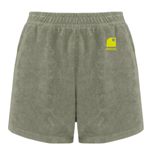 Short éponge éco responsable femme KAKI broderie jaune