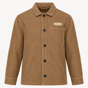 Surchemise_velours_bio marron _brodee_jaune HONO marque de surf française