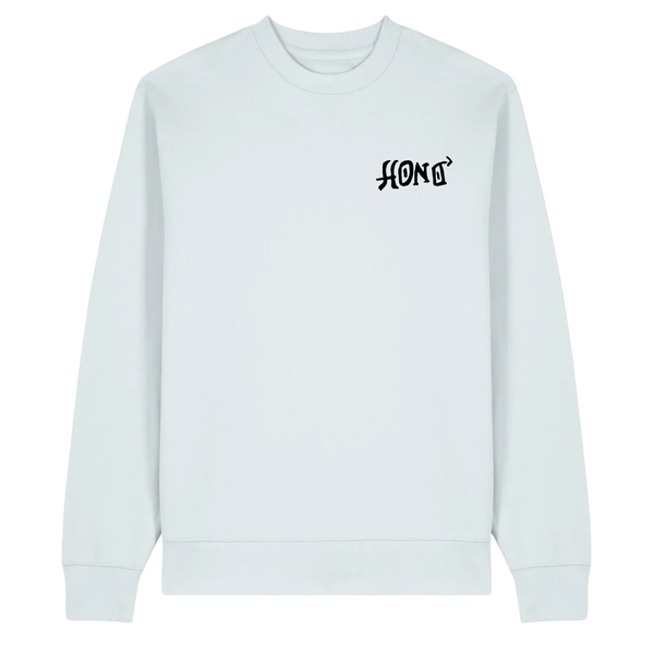 Sweat TIKI HONO surfwear durable bleu clair vue face avec logo HONO poitrine