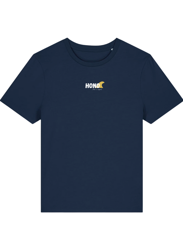 T-SHIRT femme SURFWEAR HONO marine, logo wavy jaune eco-responsable coton organic