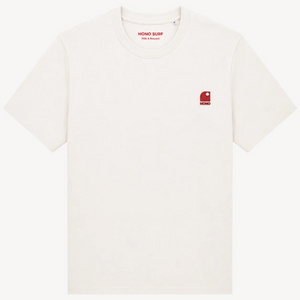 T-shirt bio  surf HONO gris chiné unisexe avec broderie corail, vêtement de surf français éco-responsable, marque de surf française éco-responsable