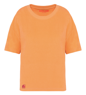 T-shirt éponge bio femme abricot brodé corail