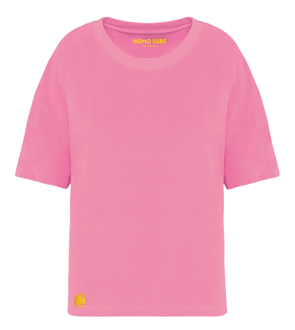 T-shirt éponge bio femme rose brodé jaune