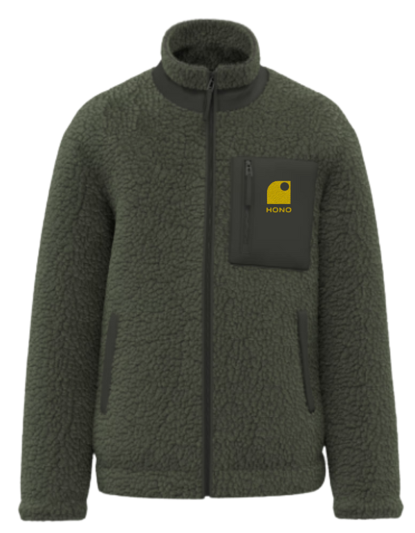 Veste polaire HONO Ride & Respect, sherpa éthique homme, matière recyclée et design surfwear français. 