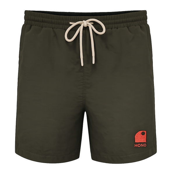 Boardshort surf homme HONO kaki en matière recyclée avec logo brodé corail
