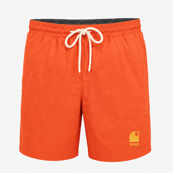 Boardshort surf homme HONO paprika en matière recyclée avec logo brodé jaune