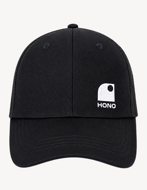 Casquette surf recyclée HONO Wave noire avec logo brodé blanc, vue de face 