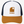 Casquette surf trucker recyclée HONO avec logo brodé camel, panneau avant blanc, visière camel et arrière en mesh navy recyclé, vue de face sur fond blanc
