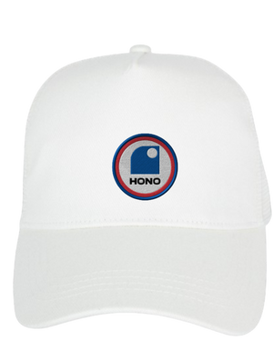 casquette trucker HONO éco responsable blanche, logo HONO brodé