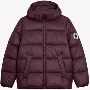 Doudoune chaude en nylon recyclé HONO Surfwear bordeaux, avec capuche et logo brodé sur la manche