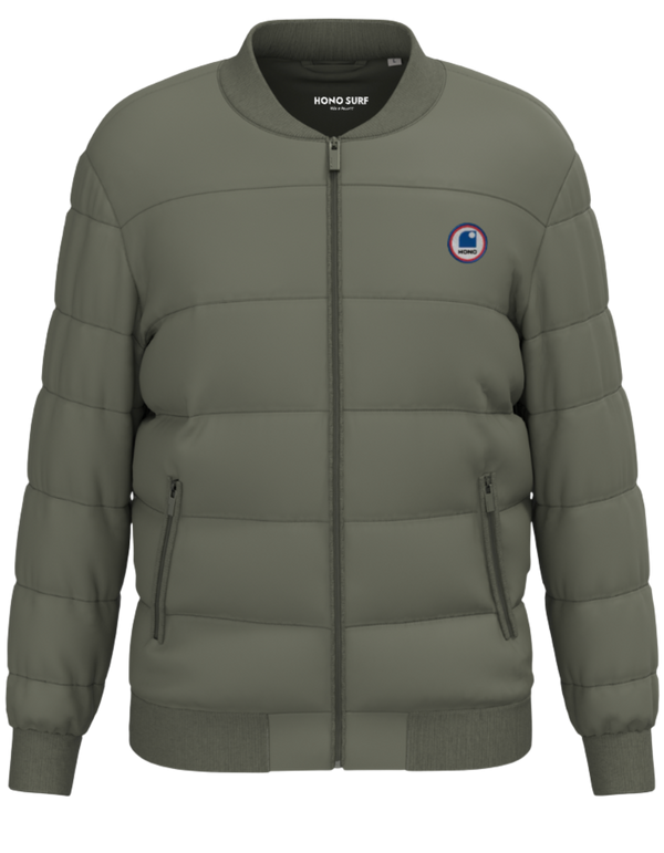 Doudoune unisexe HONO  SURF kaki en matériaux recyclés – surfwear éco responsable et durable, marque française inspirée par l’océan.