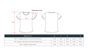 guide des tailles t-shirt femme HONO surfwear vintage bicolore mesures coupe et correspondance tailles