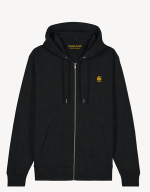 Sweat à capuche zippé noir HONO Surf en coton bio, marque de surf française éco-responsable