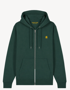 Sweat à capuche zippé vert foncé HONO Surf en coton bio, marque de surf française éco-responsable