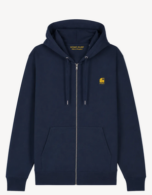 Sweat à capuche zippé bleu marine HONO Surf en coton bio, marque de surf française éco-responsable