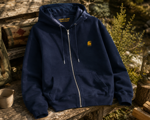 Surfwear bio Hoodie zippé à capuche bleu marine HONO en coton bio, marque de surf française éco-responsable