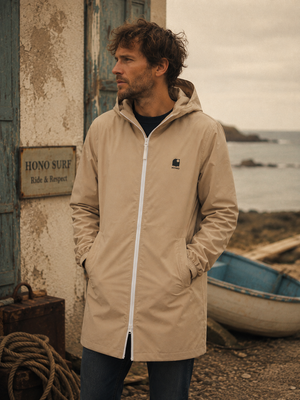 Imperméable beige homme recyclé HONO Surfwear pour la côte et le plein air