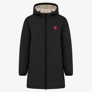 Imperméable recyclé noir HONO doublé en polaire recyclée, broderie corail, vêtements de surf surfwear durable et éco-responsable, marque française
